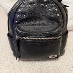 Black Leather Studded Harley Davidson Backpack purse